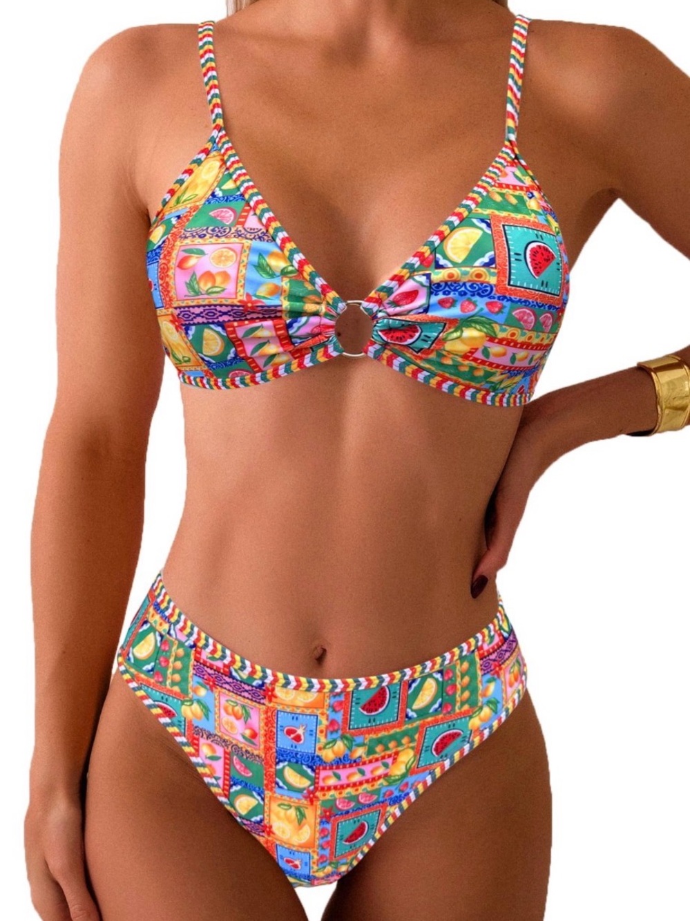 Women’s Multicolor Ring-Front Bikini Set - Brand Unknown